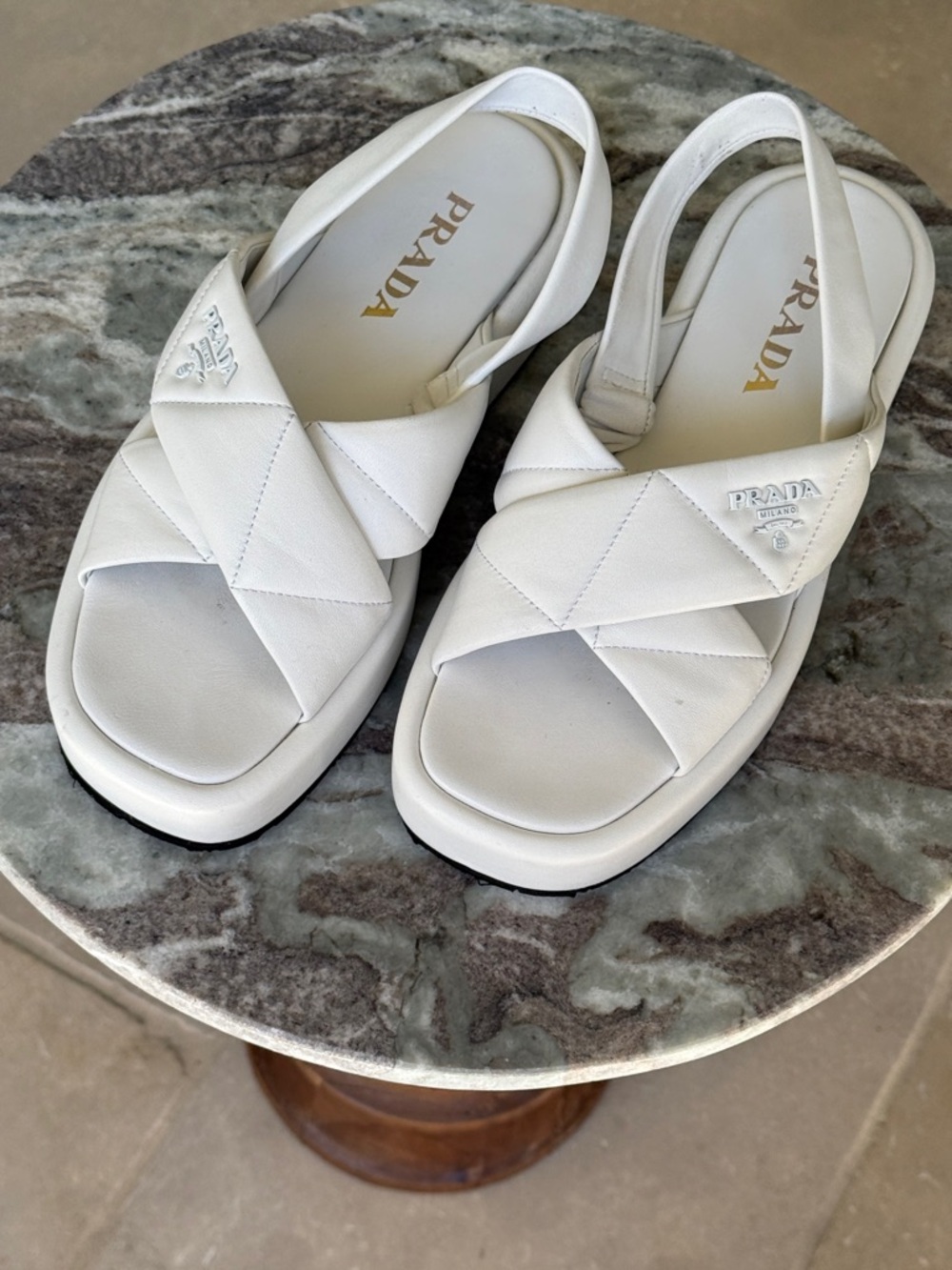 Prada White Quilted Slingback Sandals - Picture 5 of 11